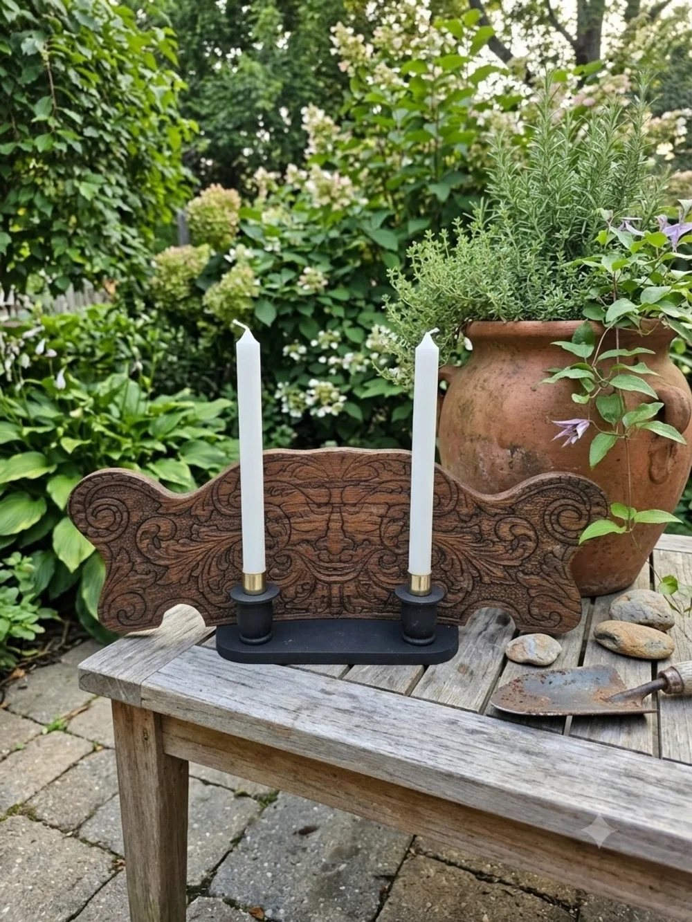 Wooden candle holder Vintage European folk art or Spanish/Gothic revival